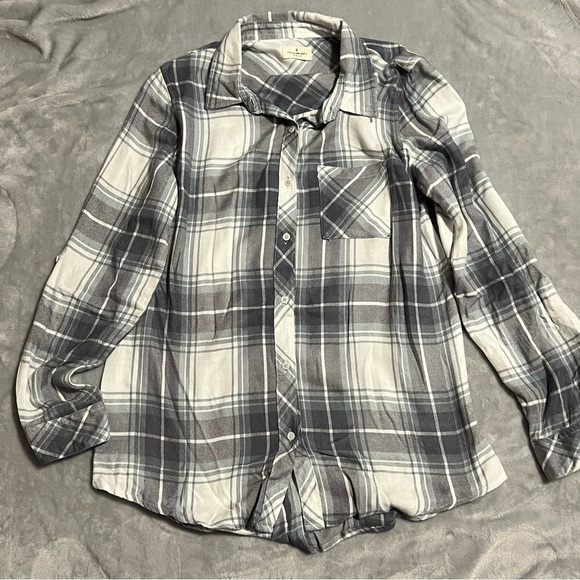 Thread & Supply Women's Lightweight Blue Gray Flannel In EUC - Picture 1 of 4